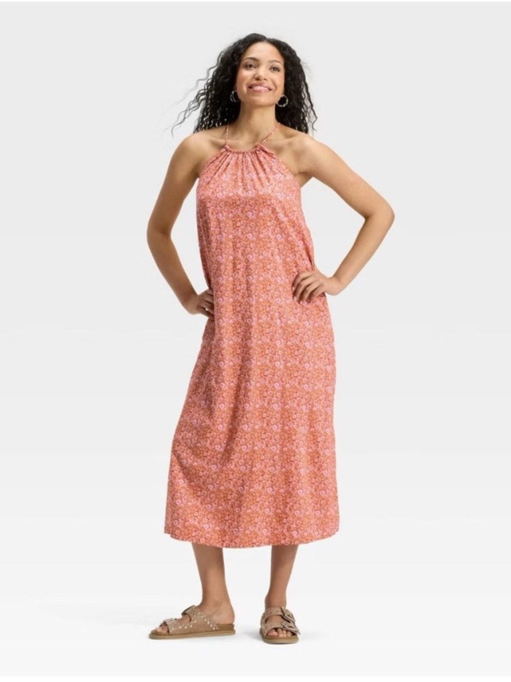 Universal Thread Coral Halter Maxi Dress/w pockets